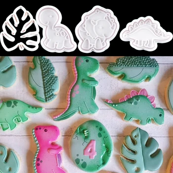 1Set Dinoszaurusz Állat Cookie Penész Levelek Keksz Vágó Élelmiszer Minőségű Műanyag DIY Sütés Eszközök Jungle Party Szülinapi Kellékek