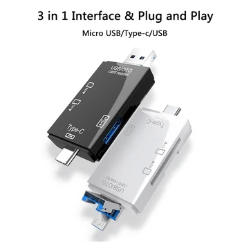SD-Kártya Olvasó USB-C kártyaolvasó 3 Az 1-ben USB 2.0 TF/Mirco SD-Intelligens Memória kártyaolvasó C Típusú OTG Flash Meghajtó Cardreader Adapter