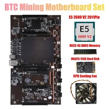 X79 H61 BTC Bányászati Alaplap 5X PCI-E Támogatást 3060 3070 3080 GPU-val E5 2609 V2 CPU RECC 4GB DDR3 Memória 120G SSD+Ventilátor