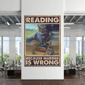 A bagoly meg a könyv szerelmeseinek olvasás poszter wall art nyomtatás otthon élet dekorációs plakát