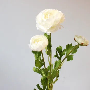 3-fej Ranunculus spray Mesterséges Selyem Virágok, esküvői virágok haza party dekoráció