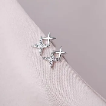 Egyszerű Luxus Szép Csillag 925 Sterling Ezüst Fülbevaló Fülbevaló együtt Nő CZ Cirkon Divat Ékszer, Ajándék, Esküvő Party