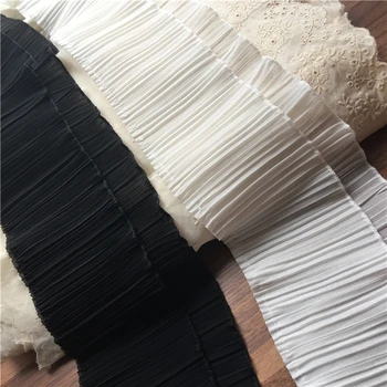 2meter/Sok Fehér/Fekete vastagabb chiffon fodros csipke szegéllyel diy kézzel készített ruha, ruha kiegészítő, dekoráció csipke anyagból 12cm Z1202