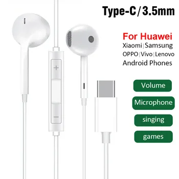 C típusú Fülhallgató Wried Fülhallgató Huawei Xiaomi Samsung S20 iPhone Telefonok Félig in-ear Fülhallgató Szerencsejáték-3,5 mm-es Fejhallgató Mikrofon