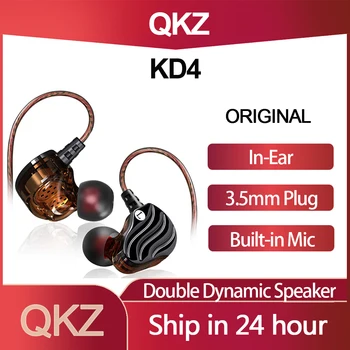 Eredeti QKZ KD4 In Ear Fülhallgató Kettős Dinamikus Vezető Gaming Fejhallgató DJ Mp3 Auriculares Fülhallgató Mikrofon a Telefon PC