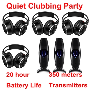 A Silent Disco Összecsukható vezeték nélküli fejhallgató -Család kis párt(4 Fejhallgató + 3 Adói 350m)