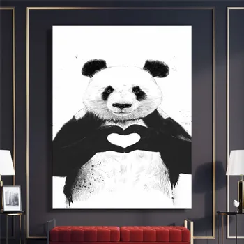 Ujjlenyomat Festmény Moduláris A Panda Mint a Szív rajzfilm Képek ajándék Vászon Wall Art lakberendezés Modern Éjjeli Háttér Poszter