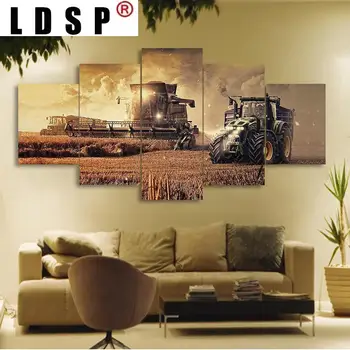 LDSP Vászon 5 Panelek Mezőgazdasági Vontató Szüreti Táj Kép Wall Art lakberendezés Poszter Nyomtatott Festmény Nappali Dekoráció