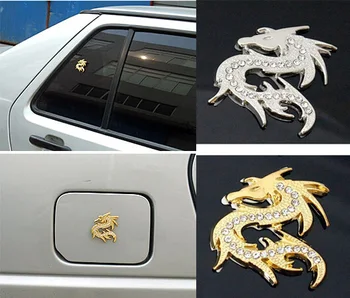 tele csillogó kristály sárkány 3D arany slivery fém autó matrica autóalkatrész autó tartozék