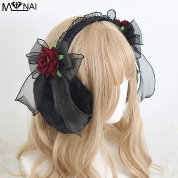 A Nő Fülébe Fedezze Téli Tartozékok Lolita Fekete Csipke Meleg Fülvédő Gótikus Vörös Rózsa Bowknot Plüss Készült Fülmelegítő Lány Ajándék