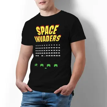 Space Invaders Arcade Póló Retro 70-es 80-as Játékok Rövid Ujjú T-Shirt Fashion Grafikus 100% Pamut Férfi Tshirt