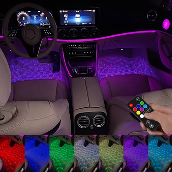 Autó LED Csillagos Környezeti Lámpa USB-Távoli Zene-Ellenőrzési Több Mód Automatikus Belső Dekoratív Hangulat Világítás