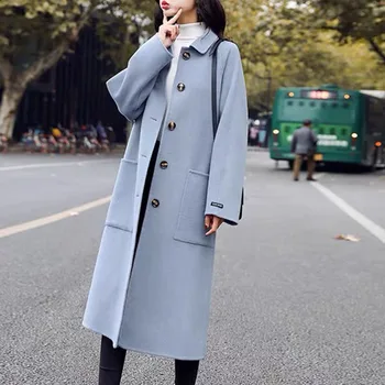 2021 Őszi-Téli koreai Divat Laza High-end Női Közepes hosszúságú Gyapjú Kabát Kabát Alkalmi Női Kabát Temperamentum