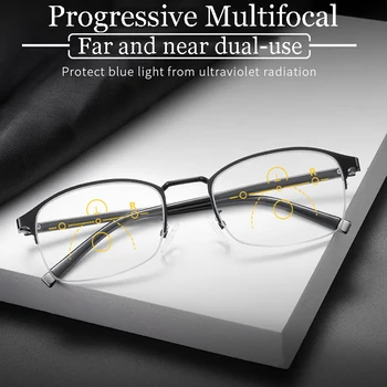 Okos Progresszív Multifokális Olvasó Szemüveg Férfiak Nők közel, s Távol a kettős felhasználású TR90 Anti-kék fény Fele-Keret Távollátás Szemüveg