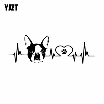 YJZT 20CM*6,7 CM-es Boston Terrier Ekg-Vinil-Dekoráció Autó Matrica Fekete/Ezüst C2-3265