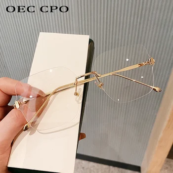 OEC CPO-Keret nélküli Tiszta Poharakat a Nők a Divat Átlátszó Lencse Optikai Szemüveg Keret Női Rövidlátás Receptet Szemüveg Keretek