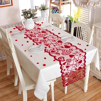 Szív Mintás Asztali Futó Piros Csipke Terítő, Valamint Alátét Lakberendezés Valentin-Napi Ajándék, Esküvő Party Asztal Dekoráció 2022