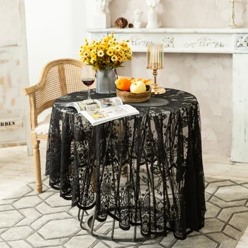 Fekete Csipke Terítő kerekasztal Haza Esküvő Romantikus Dekorációs Üreges Ki Asztalt Borító Ruhát tapete mantel mesa