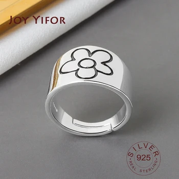 Igazi 925 Sterling Ezüst Geometriai virágmintás Állítható Gyűrű Minimalista Finom Ékszerek A Nők, Buli Ajándék állítható