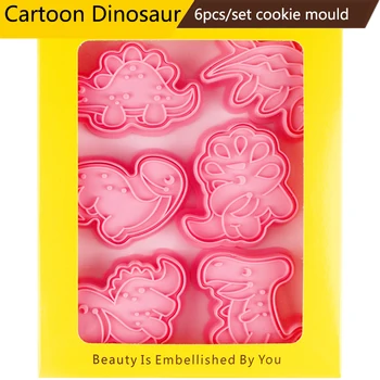 6db/set Dinoszaurusz Keksz Penész Műanyag Rajzfilm Cookie-Díszítő Cookie Cutter Beállított Cookie Penész Karácsonyi Dekorációs Eszközök