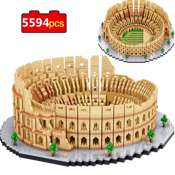 5594pcs Világ Építészeti építőkövei Olaszország Colosseum 3D Modell DIY Mini Gyémánt Blokk Tégla Játékok Karácsonyi Ajándék