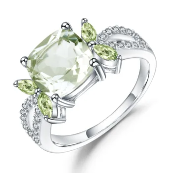 GEM BALETT Igazi 925 Sterling Ezüst 3.47 Ct Természetes Zöld Ametiszt Gyűrű Tér Drágakő, Eljegyzési Gyűrűk, a Nők Finom Ékszerek