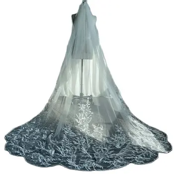 Fehér Dóm Esküvői Fátyol Csipke 3D Virágos Appliqués Vestido De Noiva Longo Egyedi Menyasszonyi Fátyol Két Réteg