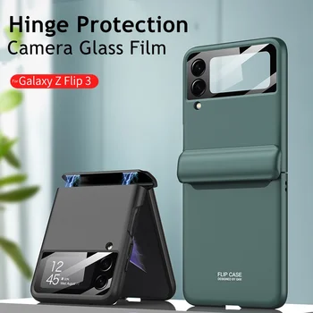 Mágneses Tok Samsung Galaxy Z Flip 3 Zsanér Védelem Kamera Lyuk Üveg Film Luxus Üzleti Stílusú, Kemény Borító Z Flip3