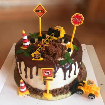 Építkezés Figyelmeztető Jel Születésnapi Torta Dekoráció Gyerekek Közlekedési Tábla Tortát Díszítő Toplisták Autó Parti Dekoráció