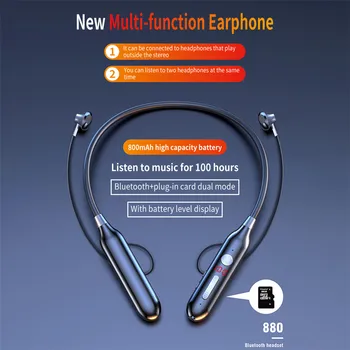 100 Óra Kitartás Bluetooth5.0 Fejhallgató Sztereó Bass Vezeték nélküli Fejhallgató Neckband Power LED Kijelző Fülhallgató TF Kártya