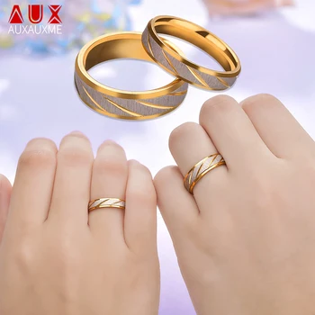 Auxauxme Titán-Acél Szerelmeseinek Pár Gyűrűk, Arany Hullám Minta Esküvői Jegygyűrűt A Nők A Férfiak Eljegyzési Ékszert Fél Ajándék
