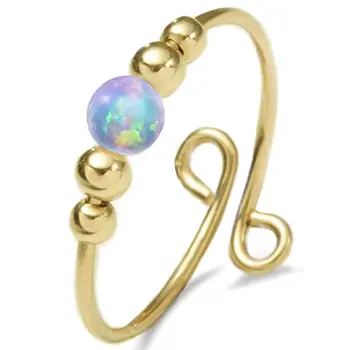 Arany Fidget Gyűrű Nő A Szorongás, Arany, Kék Opál Fidget Gyűrű Gyöngyökkel Nők Pörgős Fidget Gyűrűk Szorongás Fidget Gyűrű