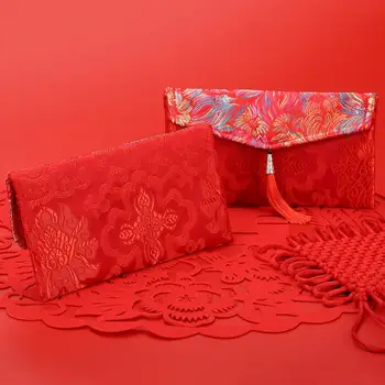 Kínai Stílusú, Szerencse, Pénz, Táska Ruhával Virágos Piros Boríték Zsebében Új Év Csomag Kínai Tavaszi Fesztivál Ajándék Vörös Borítékok