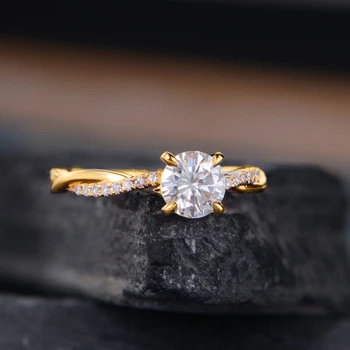 Divat 14k aranyozott női gyűrű, Négy Lépcsője Moissanite Eljegyzési Gyűrű Pár esküvői ékszer Esküvő évforduló ajándék