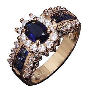 Fatpig Kék Cirkon Gyűrűk Férfi Női Férfi Gyűrű Eljegyzési Gyűrűk Divat Tele Rhinstone Nő Gyűrű Méret 6-12