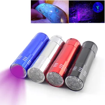 9 LED-es UV Uv Lámpa Flash fáklyás lámpa Lila színű blacklight Ultra Violet linterna AAA akkumulátor Pénzt felismerés