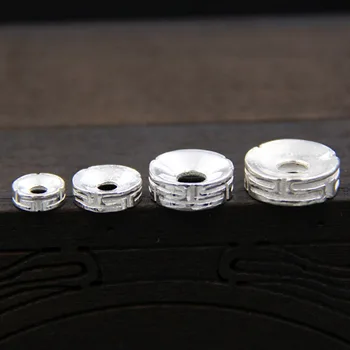 100% 925 Sterling Ezüst Kerék Távtartó Gyöngyök 6mm 8mm 10mm 12mm kézi Készítésű Karkötő Varázsát Lapos Gyöngyök DIY Ékszer Készítés Megállapítások