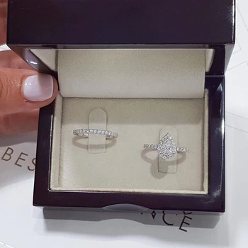 Hot-2 Db/Készlet Trendi Vízcsepp Cirkon Gyűrűk Női Luxus Ezüst Színű Női Ékszer Eljegyzési Party Valentin Ajándékok