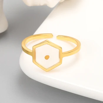 Minimalista Hatszög Mustármag Gyűrűk Nők Bohém Ékszerek Rozsdamentes Acél Rakható Csülök Pár Ígéret Gyűrű Szerencsés Tartozékok