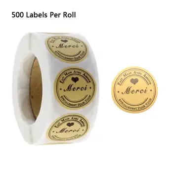500pcs/ Roll Kraft Merci francia Köszönöm a címkéket Matrica, Boríték, Csomag Pecsét