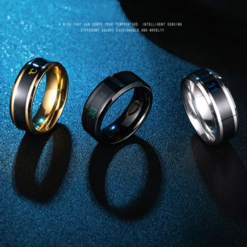 Férfi Gyűrű Rozsdamentes Acélból készült, Egyszerű, Kreatív Esküvői Ékszer Divat Intelligens Hőmérő Hőmérséklet Mérési Gyűrű, Férfi