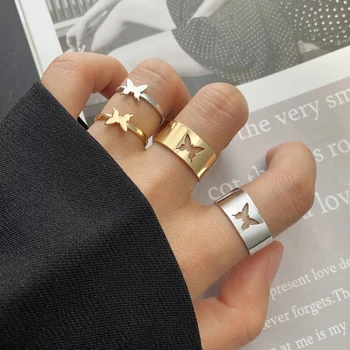 Új Divatos Arany Pillangó Gyűrű A Nők A Férfiak Szerető Pár Gyűrűk Meghatározott Eljegyzés, Esküvő Nyitott Gyűrű, Ékszerek, Kiegészítők