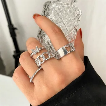 Pillangó Gyűrű Beállítása A Nők Varázsa Lány Ujját-gyűrű Divat Punk Üreges Design Geometriai Hölgy Gyűrű Cirkónia 2021 Ékszerek
