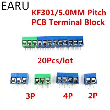 20db/sok KF301-5.0-2P KF301-3P KF301-4P Pályán 5.0 mm, Egyenes Pin-2P 3P 4P Csavarral NYÁK sorkapocs-Csatlakozó, Kék, Zöld