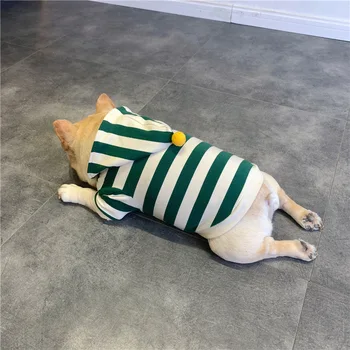 Kisállat kutya őszi-téli pamut ruhát, francia bulldog kapucnis pulóver Brit pug Corgi csíkos kabát