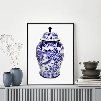 Kínai Váza Vászon Festmény Gyönyörű Gyömbér Üveg Kerámia Porcelán Wall Art Kék-Fehér Porcelán Poszterek, Nyomatok, Dekoráció
