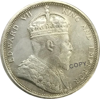 1908-ban Egyesült Királyság Korona Kolónia Szoros Települések 1 Egy Dollár - Edward VII. Cupronickel Bevonatú Ezüst Érme Másolata