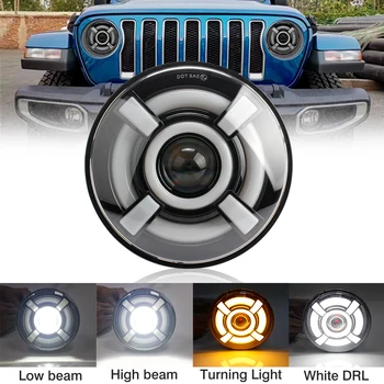 OKEEN 7 Colos Kerek LED-es Fényszórók Fehér Halo Szög Szem A Jeep Wrangler JK TJ CJ LJ Land Rover Defender A lámpa Fény