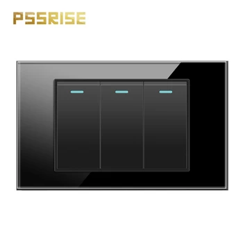 PSSRISE 118 fal 3Gang kapcsoló, elektromos anyag edzett üveg panel fluoreszcens indikátor Egy év garancia G18