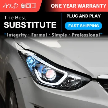 AKD tuning autók Fényszóró Hyundai Elantra 2012-2016 Fényszórók DRL LED lámpa Bi-Xenon Sugár Ködlámpa angel eyes